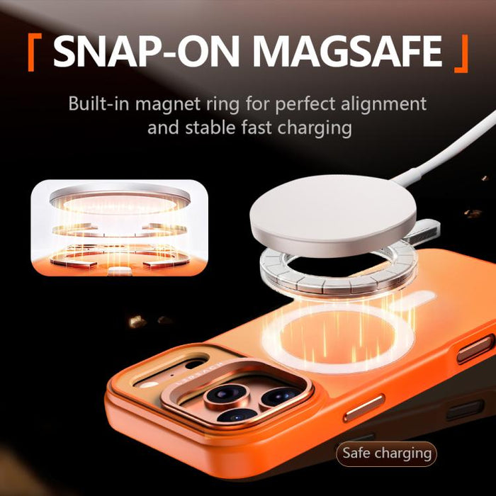 Funda magnética para teléfono LeReach Le-Luster Series con soporte y lente metálica, For iPhone 17 Pro Max, For iPhone 17 Pro