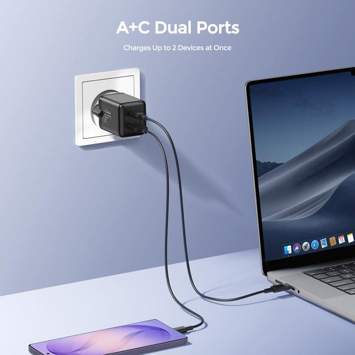 Cargador rápido GaN de doble interfaz USB y Tipo-C JOYROOM JR-TG8 de 45 W, EU Plug, UK Plug