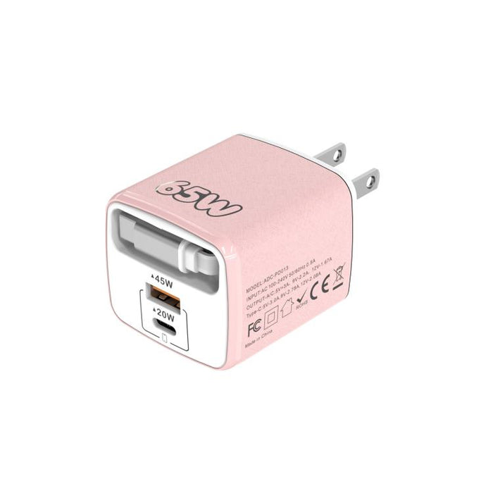 Cargador rápido Sugar Cube de 65 W con doble puerto USB y USB tipo C, con cable retráctil tipo C., EU Plug, US Plug, UK Plug