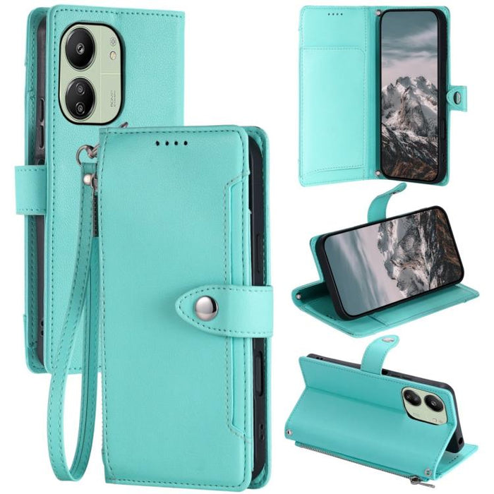 Funda para teléfono de piel vegana con cremallera y hebilla, textura de lichi, con correa para la muñeca., For Redmi Note 15 5G / 4G Global 164mm, For Redmi Note 15 Pro 5G Global 163.6mm, For Redmi Note 14 4G 164.84mm, For Redmi Note 14 Pro 4G Global  ...