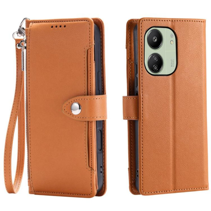 Funda para teléfono de piel vegana con cremallera y hebilla, textura de lichi, con correa para la muñeca., For Redmi Note 15 5G / 4G Global 164mm, For Redmi Note 15 Pro 5G Global 163.6mm, For Redmi Note 14 4G 164.84mm, For Redmi Note 14 Pro 4G Global  ...