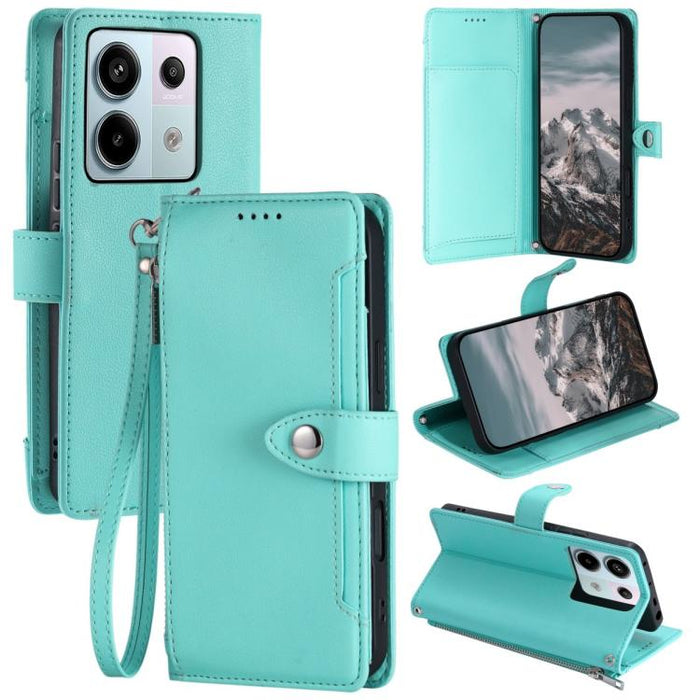 Funda para teléfono de piel vegana con cremallera y hebilla, textura de lichi, con correa para la muñeca., For Redmi Note 15 5G / 4G Global 164mm, For Redmi Note 15 Pro 5G Global 163.6mm, For Redmi Note 14 4G 164.84mm, For Redmi Note 14 Pro 4G Global  ...