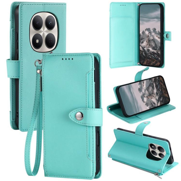 Funda para teléfono de piel vegana con cremallera y hebilla, textura de lichi, con correa para la muñeca., For Redmi Note 15 5G / 4G Global 164mm, For Redmi Note 15 Pro 5G Global 163.6mm, For Redmi Note 14 4G 164.84mm, For Redmi Note 14 Pro 4G Global  ...