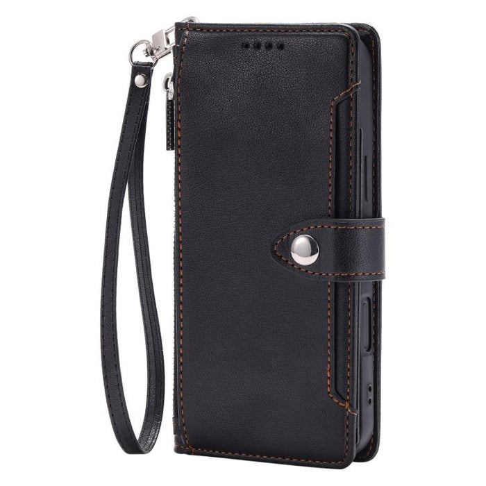 Funda para teléfono de piel vegana con cremallera y hebilla, textura de lichi, con correa para la muñeca., For Redmi Note 15 5G / 4G Global 164mm, For Redmi Note 15 Pro 5G Global 163.6mm, For Redmi Note 14 4G 164.84mm, For Redmi Note 14 Pro 4G Global  ...
