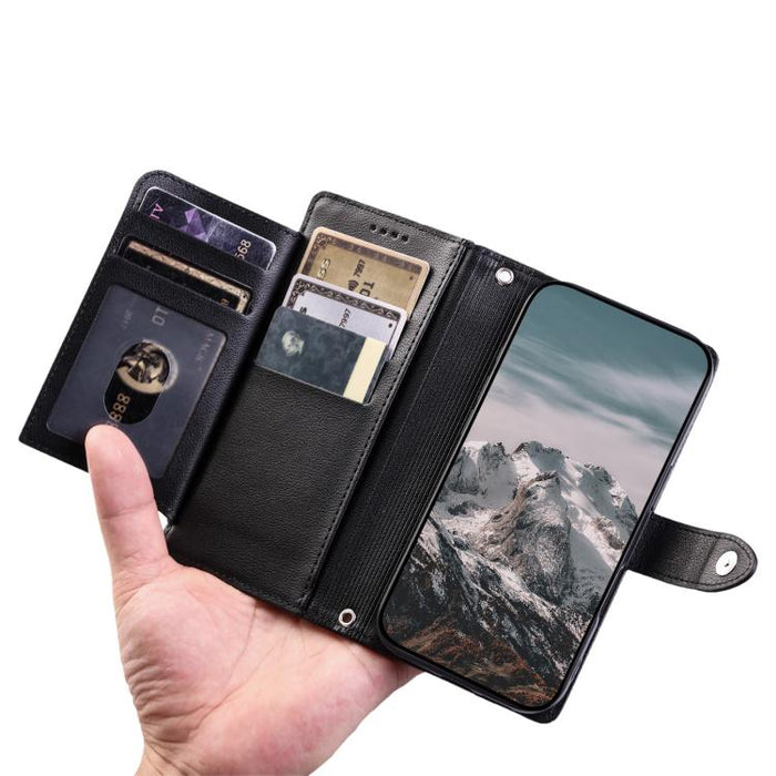 Funda para teléfono de piel vegana con cremallera y hebilla, textura de lichi, con correa para la muñeca., For Redmi Note 15 5G / 4G Global 164mm, For Redmi Note 15 Pro 5G Global 163.6mm, For Redmi Note 14 4G 164.84mm, For Redmi Note 14 Pro 4G Global  ...