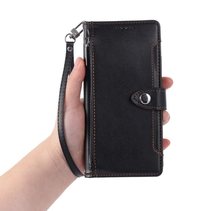 Funda para teléfono de piel vegana con cremallera y hebilla, textura de lichi, con correa para la muñeca., For Redmi Note 15 5G / 4G Global 164mm, For Redmi Note 15 Pro 5G Global 163.6mm, For Redmi Note 14 4G 164.84mm, For Redmi Note 14 Pro 4G Global  ...