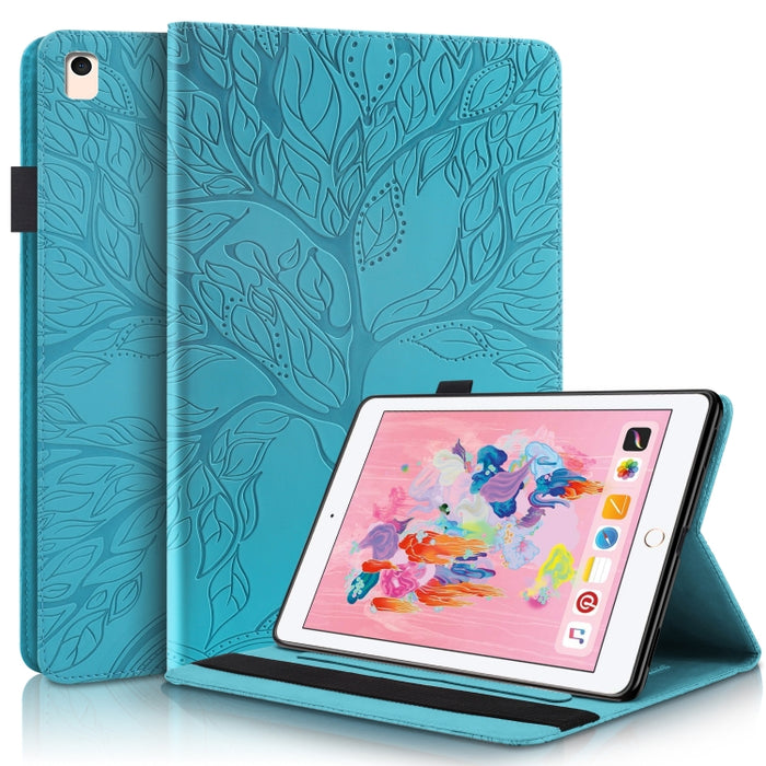 Estuche de cuero con tapa horizontal de la serie Life Tree con soporte y ranuras para tarjetas y ranura para bolígrafo y función de suspensión / activación