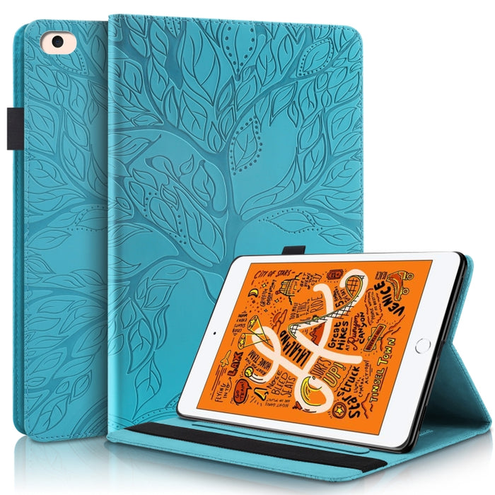 Estuche de cuero con tapa horizontal de la serie Life Tree con soporte y ranuras para tarjetas y ranura para bolígrafo y función de suspensión / activación