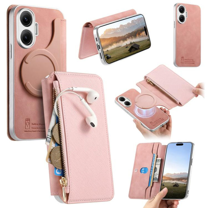 Funda para teléfono CaseNeo Precision Hole con cierre magnético y borde plateado, fabricada en piel vegana de grano cruzado., For Redmi Turbo 4 Pro, For Redmi Turbo 4, For Redmi Note 14 5G