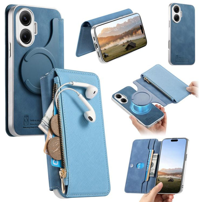 Funda para teléfono CaseNeo Precision Hole con cierre magnético y borde plateado, fabricada en piel vegana de grano cruzado., For Redmi Turbo 4 Pro, For Redmi Turbo 4, For Redmi Note 14 5G