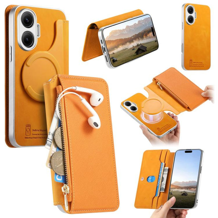 Funda para teléfono CaseNeo Precision Hole con cierre magnético y borde plateado, fabricada en piel vegana de grano cruzado., For Redmi Turbo 4 Pro, For Redmi Turbo 4, For Redmi Note 14 5G