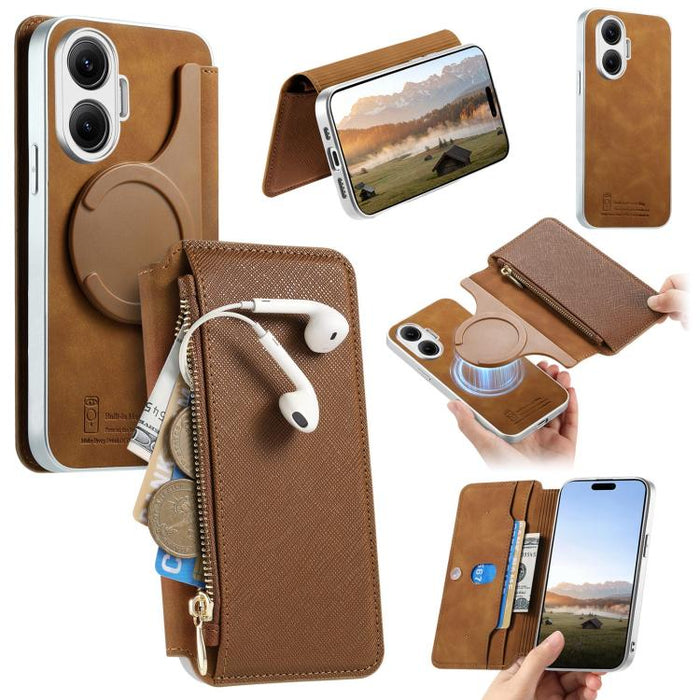 Funda para teléfono CaseNeo Precision Hole con cierre magnético y borde plateado, fabricada en piel vegana de grano cruzado., For Redmi Turbo 4 Pro, For Redmi Turbo 4, For Redmi Note 14 5G