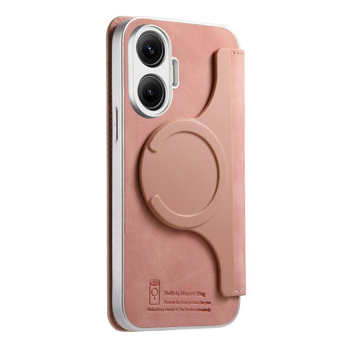 Funda para teléfono CaseNeo Precision Hole con cierre magnético y borde plateado, fabricada en piel vegana de grano cruzado., For Redmi Turbo 4 Pro, For Redmi Turbo 4, For Redmi Note 14 5G