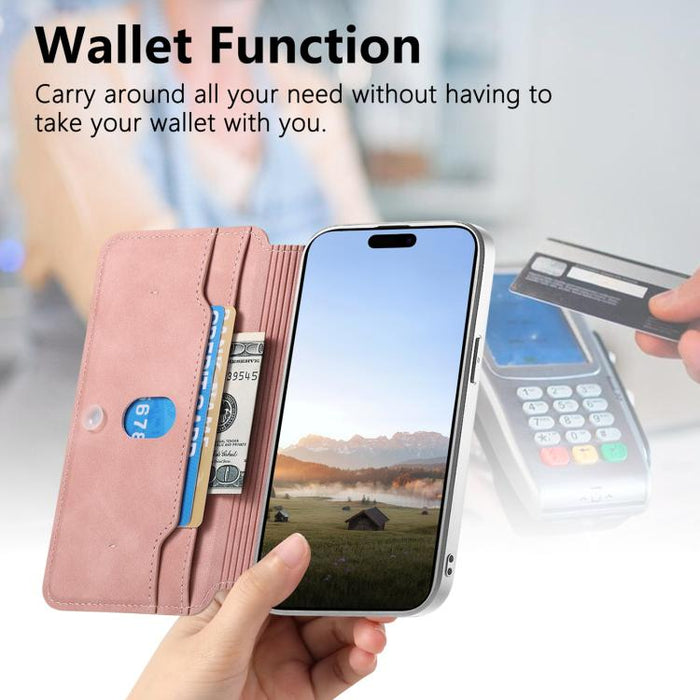 Funda para teléfono CaseNeo Precision Hole con cierre magnético y borde plateado, fabricada en piel vegana de grano cruzado., For Redmi Turbo 4 Pro, For Redmi Turbo 4, For Redmi Note 14 5G