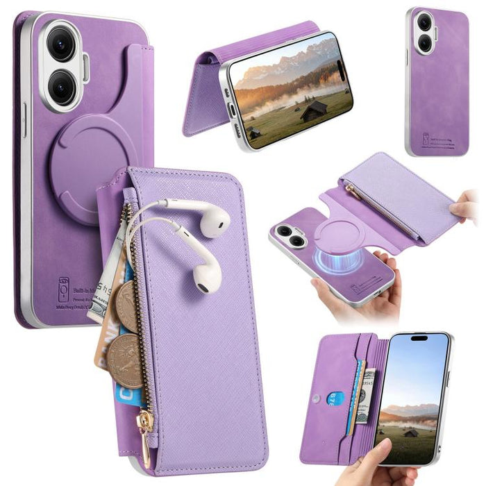 Funda para teléfono CaseNeo Precision Hole con cierre magnético y borde plateado, fabricada en piel vegana de grano cruzado., For Redmi Turbo 4 Pro, For Redmi Turbo 4, For Redmi Note 14 5G