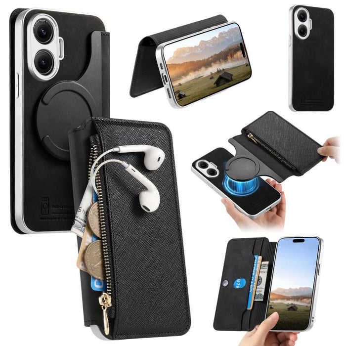 Funda para teléfono CaseNeo Precision Hole con cierre magnético y borde plateado, fabricada en piel vegana de grano cruzado., For Redmi Turbo 4 Pro, For Redmi Turbo 4, For Redmi Note 14 5G