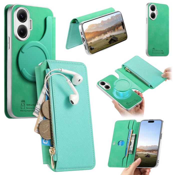 Funda para teléfono CaseNeo Precision Hole con cierre magnético y borde plateado, fabricada en piel vegana de grano cruzado., For Redmi Turbo 4 Pro, For Redmi Turbo 4, For Redmi Note 14 5G