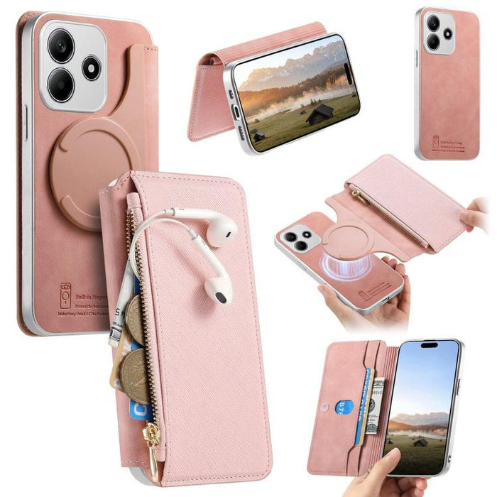 Funda para teléfono CaseNeo Precision Hole con cierre magnético y borde plateado, fabricada en piel vegana de grano cruzado., For Redmi Turbo 4 Pro, For Redmi Turbo 4, For Redmi Note 14 5G