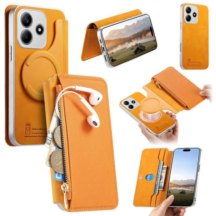 Funda para teléfono CaseNeo Precision Hole con cierre magnético y borde plateado, fabricada en piel vegana de grano cruzado., For Redmi Turbo 4 Pro, For Redmi Turbo 4, For Redmi Note 14 5G