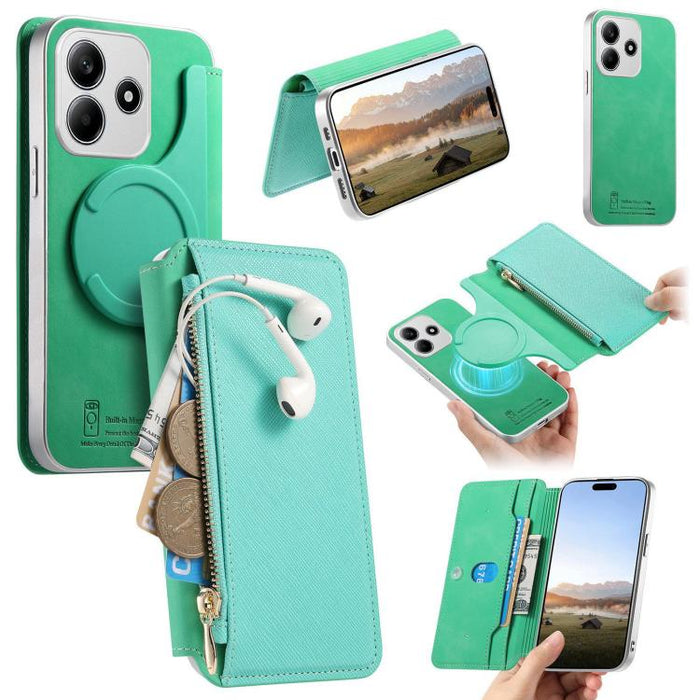 Funda para teléfono CaseNeo Precision Hole con cierre magnético y borde plateado, fabricada en piel vegana de grano cruzado., For Redmi Turbo 4 Pro, For Redmi Turbo 4, For Redmi Note 14 5G