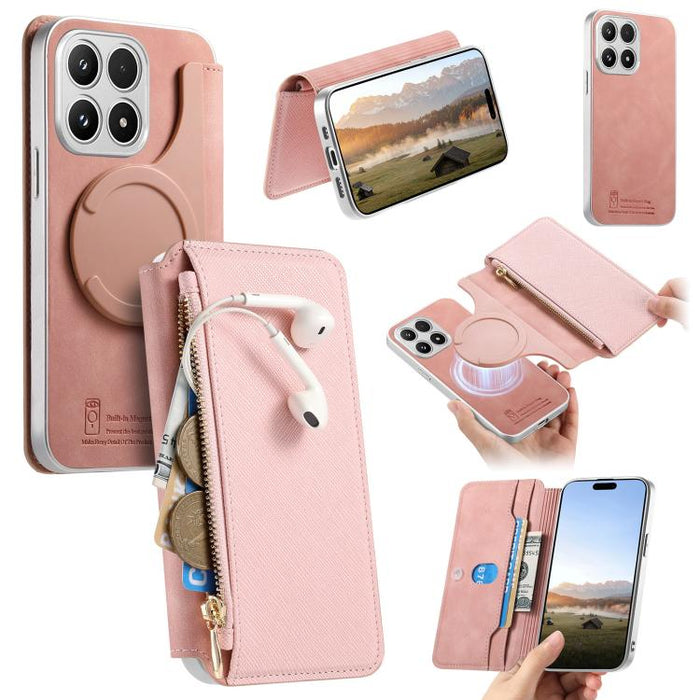 Funda para teléfono CaseNeo Precision Hole con cierre magnético y borde plateado, fabricada en piel vegana de grano cruzado., For Xiaomi 17