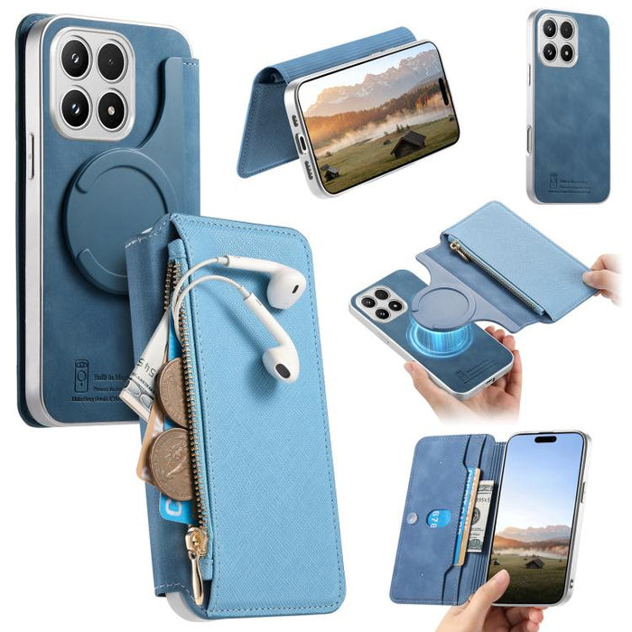 Funda para teléfono CaseNeo Precision Hole con cierre magnético y borde plateado, fabricada en piel vegana de grano cruzado., For Xiaomi 17