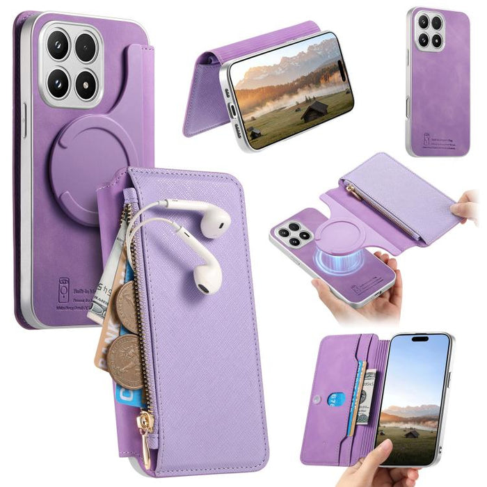 Funda para teléfono CaseNeo Precision Hole con cierre magnético y borde plateado, fabricada en piel vegana de grano cruzado., For Xiaomi 17