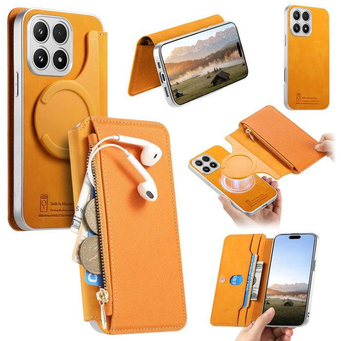 Funda para teléfono CaseNeo Precision Hole con cierre magnético y borde plateado, fabricada en piel vegana de grano cruzado., For Xiaomi 17