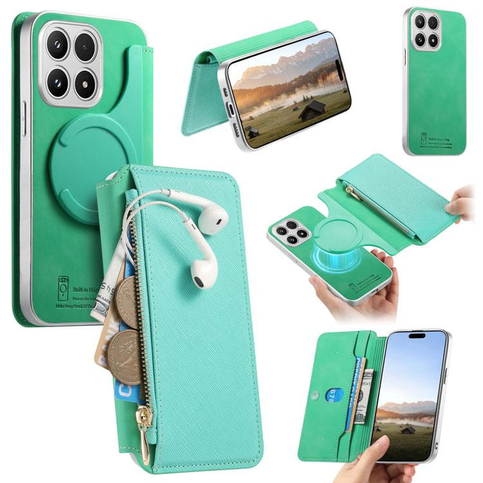 Funda para teléfono CaseNeo Precision Hole con cierre magnético y borde plateado, fabricada en piel vegana de grano cruzado., For Xiaomi 17