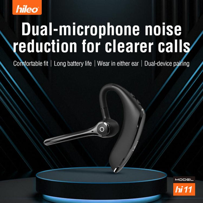 Auriculares intrauditivos inalámbricos Hileo Hi11 con gancho para un solo oído, llamadas manos libres y reducción de ruido.