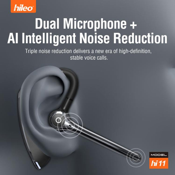 Auriculares intrauditivos inalámbricos Hileo Hi11 con gancho para un solo oído, llamadas manos libres y reducción de ruido.