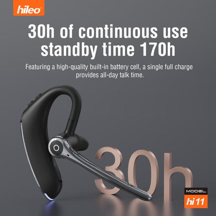 Auriculares intrauditivos inalámbricos Hileo Hi11 con gancho para un solo oído, llamadas manos libres y reducción de ruido.