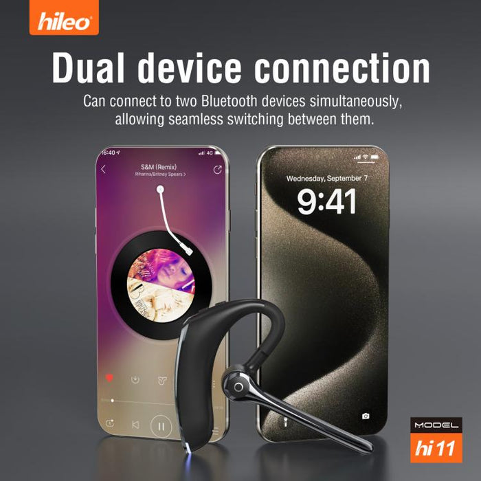 Auriculares intrauditivos inalámbricos Hileo Hi11 con gancho para un solo oído, llamadas manos libres y reducción de ruido.