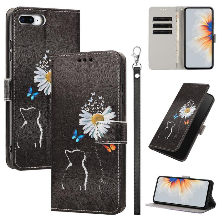 Funda para teléfono de piel vegana con estampado pintado y correa., For iPhone 11 Pro, For iPhone X / XS, For iPhone XR, For iPhone XS Max, For iPhone 6 Plus / 7 Plus / 8 Plus