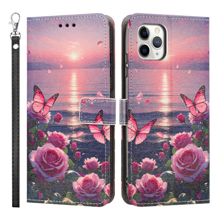 Funda para teléfono de piel vegana con estampado pintado y correa., For iPhone 11 Pro, For iPhone X / XS, For iPhone XR, For iPhone XS Max, For iPhone 6 Plus / 7 Plus / 8 Plus