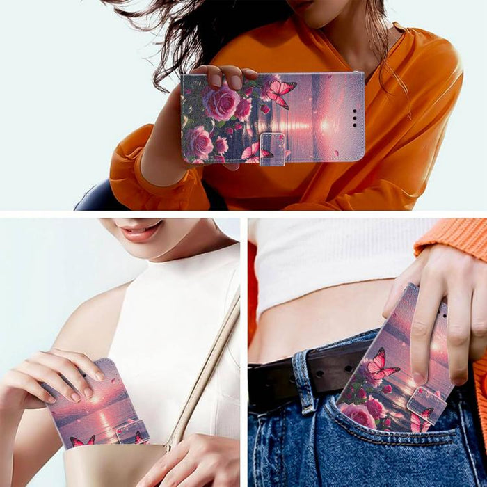 Funda para teléfono de piel vegana con estampado pintado y correa., For iPhone 11 Pro, For iPhone X / XS, For iPhone XR, For iPhone XS Max, For iPhone 6 Plus / 7 Plus / 8 Plus