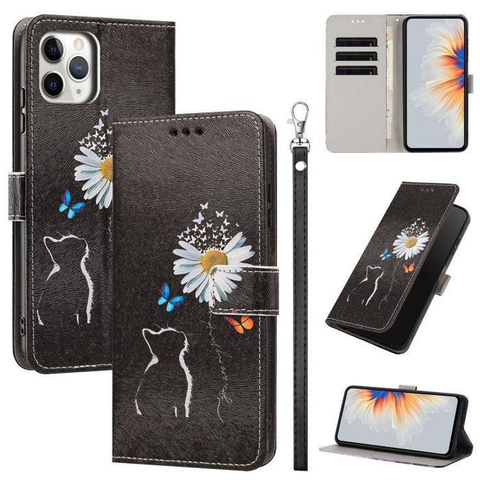 Funda para teléfono de piel vegana con estampado pintado y correa., For iPhone 11 Pro, For iPhone X / XS, For iPhone XR, For iPhone XS Max, For iPhone 6 Plus / 7 Plus / 8 Plus