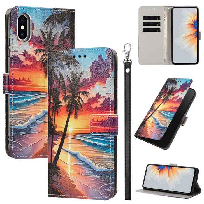 Funda para teléfono de piel vegana con estampado pintado y correa., For iPhone 11 Pro, For iPhone X / XS, For iPhone XR, For iPhone XS Max, For iPhone 6 Plus / 7 Plus / 8 Plus
