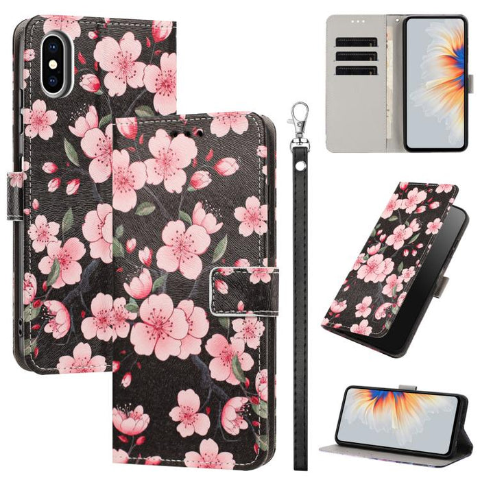 Funda para teléfono de piel vegana con estampado pintado y correa., For iPhone 11 Pro, For iPhone X / XS, For iPhone XR, For iPhone XS Max, For iPhone 6 Plus / 7 Plus / 8 Plus