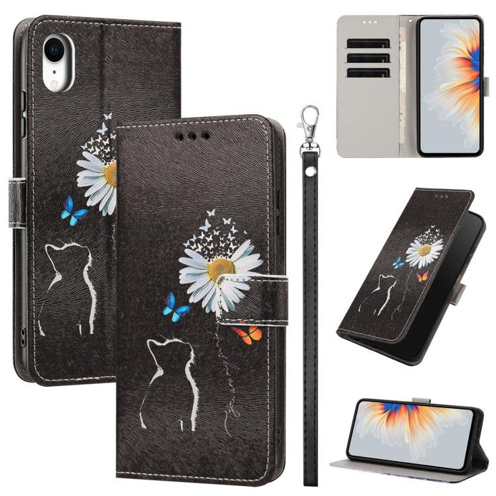 Funda para teléfono de piel vegana con estampado pintado y correa., For iPhone 11 Pro, For iPhone X / XS, For iPhone XR, For iPhone XS Max, For iPhone 6 Plus / 7 Plus / 8 Plus