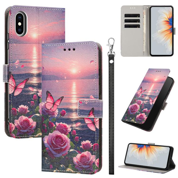 Funda para teléfono de piel vegana con estampado pintado y correa., For iPhone 11 Pro, For iPhone X / XS, For iPhone XR, For iPhone XS Max, For iPhone 6 Plus / 7 Plus / 8 Plus