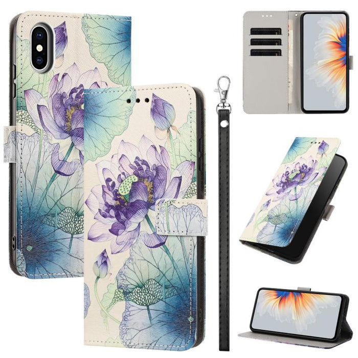Funda para teléfono de piel vegana con estampado pintado y correa., For iPhone 11 Pro, For iPhone X / XS, For iPhone XR, For iPhone XS Max, For iPhone 6 Plus / 7 Plus / 8 Plus