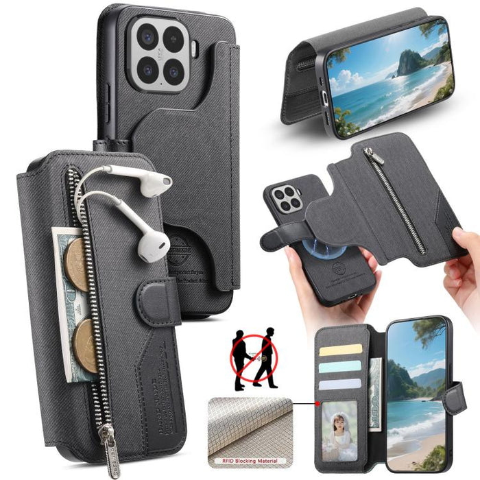 Funda de cuero para teléfono con cremallera, diseño de sarga, MagSafe RFID y protección antirrobo., For Xiaomi 17 Pro Max, For Xiaomi 15T Pro 5G, For Xiaomi 15T 5G, For Xiaomi Poco X7 Pro, For Xiaomi 15 Pro, For Xiaomi 15