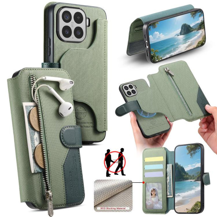 Funda de cuero para teléfono con cremallera, diseño de sarga, MagSafe RFID y protección antirrobo., For Xiaomi 17 Pro Max, For Xiaomi 15T Pro 5G, For Xiaomi 15T 5G, For Xiaomi Poco X7 Pro, For Xiaomi 15 Pro, For Xiaomi 15