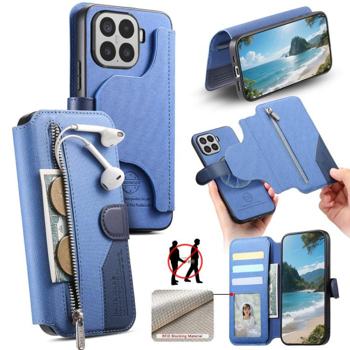 Funda de cuero para teléfono con cremallera, diseño de sarga, MagSafe RFID y protección antirrobo., For Xiaomi 17 Pro Max, For Xiaomi 15T Pro 5G, For Xiaomi 15T 5G, For Xiaomi Poco X7 Pro, For Xiaomi 15 Pro, For Xiaomi 15