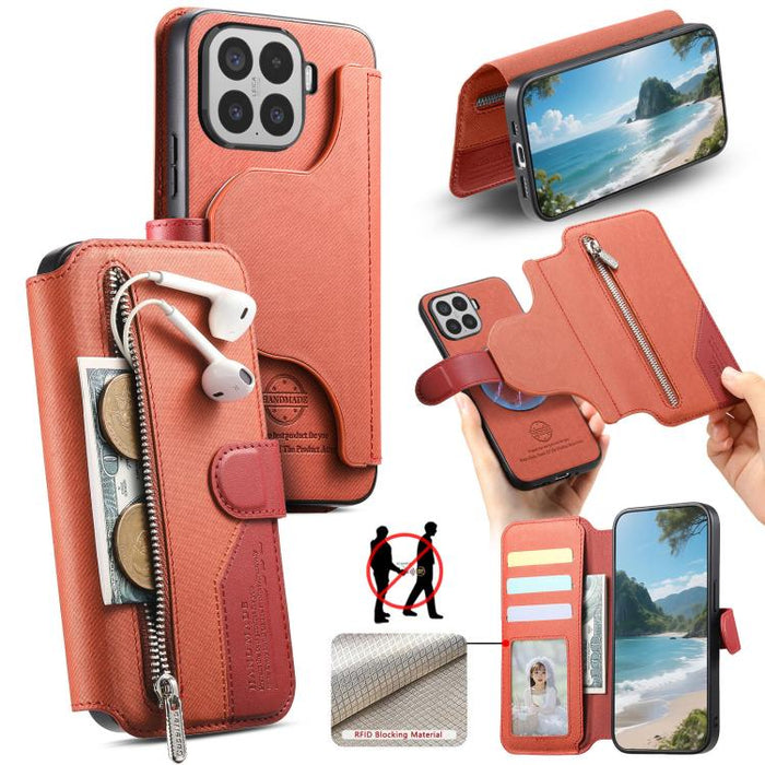 Funda de cuero para teléfono con cremallera, diseño de sarga, MagSafe RFID y protección antirrobo., For Xiaomi 17 Pro Max, For Xiaomi 15T Pro 5G, For Xiaomi 15T 5G, For Xiaomi Poco X7 Pro, For Xiaomi 15 Pro, For Xiaomi 15
