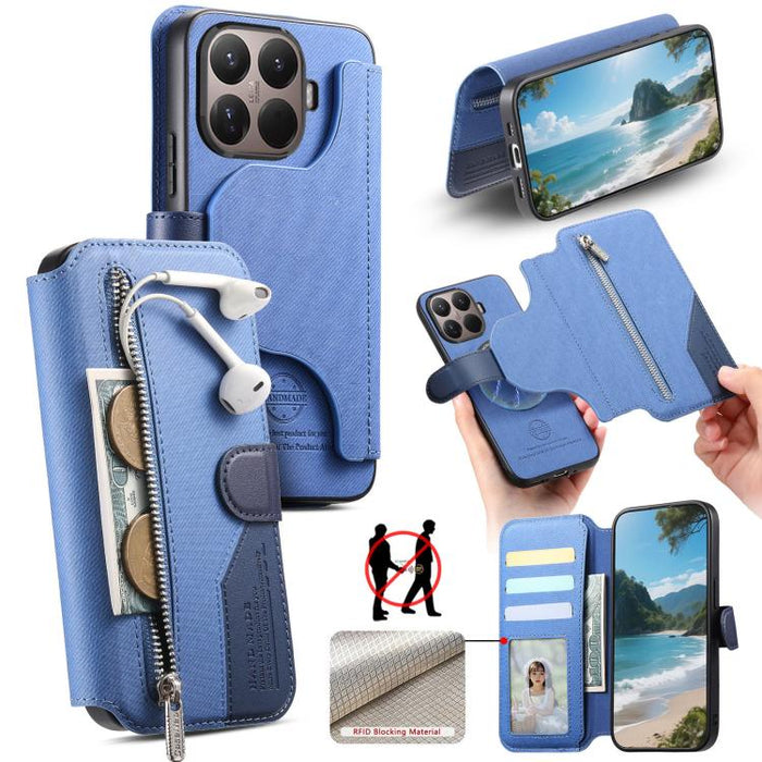 Funda de cuero para teléfono con cremallera, diseño de sarga, MagSafe RFID y protección antirrobo., For Xiaomi 17 Pro Max, For Xiaomi 15T Pro 5G, For Xiaomi 15T 5G, For Xiaomi Poco X7 Pro, For Xiaomi 15 Pro, For Xiaomi 15