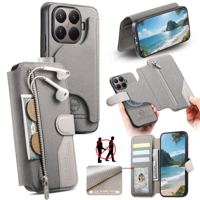 Funda de cuero para teléfono con cremallera, diseño de sarga, MagSafe RFID y protección antirrobo., For Xiaomi 17 Pro Max, For Xiaomi 15T Pro 5G, For Xiaomi 15T 5G, For Xiaomi Poco X7 Pro, For Xiaomi 15 Pro, For Xiaomi 15