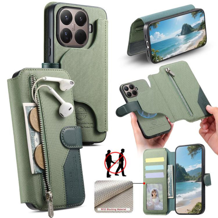 Funda de cuero para teléfono con cremallera, diseño de sarga, MagSafe RFID y protección antirrobo., For Xiaomi 17 Pro Max, For Xiaomi 15T Pro 5G, For Xiaomi 15T 5G, For Xiaomi Poco X7 Pro, For Xiaomi 15 Pro, For Xiaomi 15