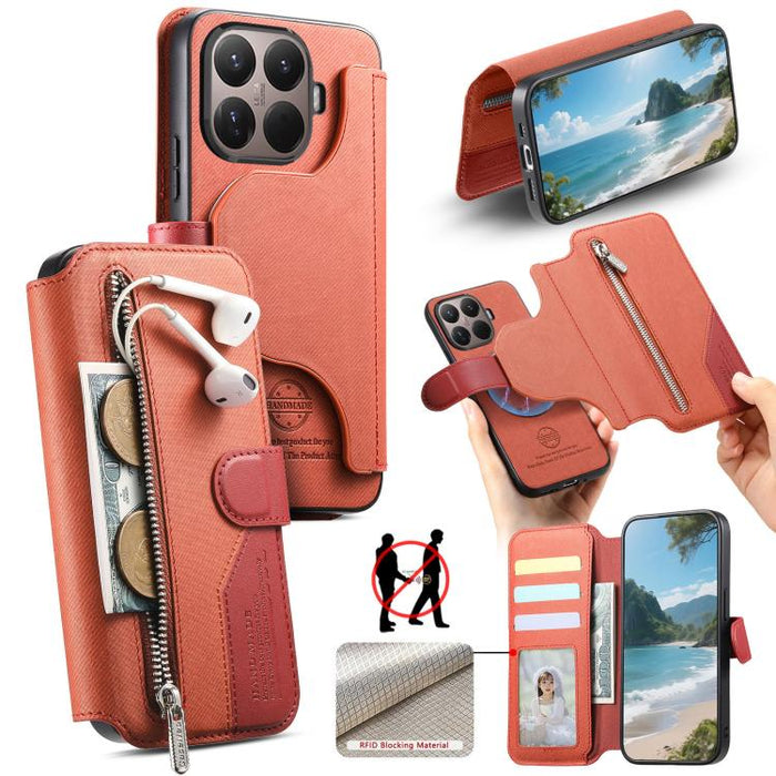 Funda de cuero para teléfono con cremallera, diseño de sarga, MagSafe RFID y protección antirrobo., For Xiaomi 17 Pro Max, For Xiaomi 15T Pro 5G, For Xiaomi 15T 5G, For Xiaomi Poco X7 Pro, For Xiaomi 15 Pro, For Xiaomi 15